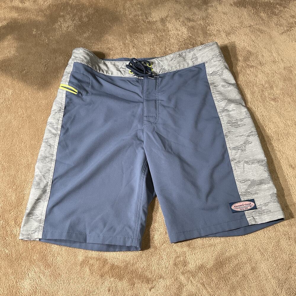 Vineyard Vines Board Shorts Mens 30 Blue Gray Colorblock Surf Swim 9” Inseam